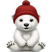 Baby Polar bear wearing a dark red beanie on top of its head. Full body of the polar bear. The polar bear is sitting down. sticker