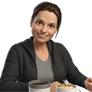 smiling girl indoors with cup sticker