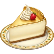 A piece of cream cheesecake on a white and golden floral plate sticker