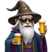 Wizard drinking a beer and wearing sunglasses sticker