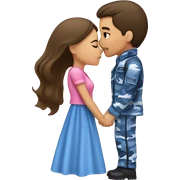 Brunette girl wearing a pink dress kissing  boy in blue camouflage  sticker