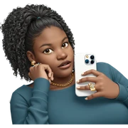 girl holding phone and jewelry sticker