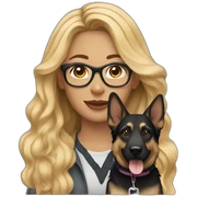 woman with wavy long blonde hair wearing glasses with german shepherd dog sticker