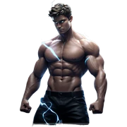 muscular male with glowing wings sticker