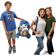 girl with boys indoors smiling sticker