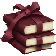 burgundy books stacked up and tied together by a burgundy bow sticker