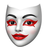 Excited looking Vendetta mask with red lips and black holes as eyes looking from the side sticker