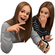 girls chatting indoors with phone sticker