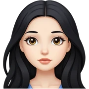girl with long black hair and soft makeup sticker