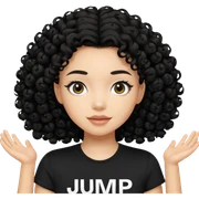Jennie con una camiseta que ponga JUMP las letras de color blanco y el fondo de color negro el pelo de jennie negro y rizado sticker