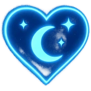 heart with a crescent moon and stars, dark blue background, glowing edges sticker