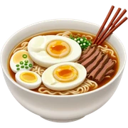 Ramen with shredded beef and chives and egg  sticker