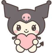 Kuromi holding a heart sticker
