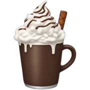 hot chocolate with whipped cream and a chocolate stick sticker