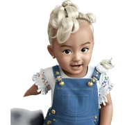 girl in overalls with jewelry sticker