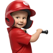smiling boy with baseball bat sticker