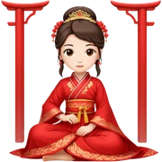 Beautiful girl wearing red Hanfu wedding dress sitting sticker