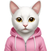 White cute cat wearing pink hoodie sticker