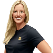blonde girl with a smile sticker