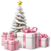 Light pink Christmas gifts under a white Christmas tree  sticker