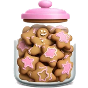 Realistic glass cookie jar with light pink lid full of gingerbread cookies isolated.  sticker