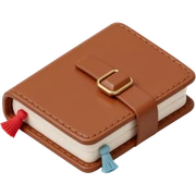 leather-bound notebook with stitching, skeuomorphism icon style sticker