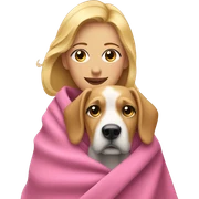blonde woman wrapped in pink blanket with hound dog sticker