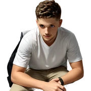 smiling boy in white shirt sticker