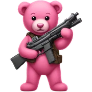 Pink teddy bear holding gun sticker