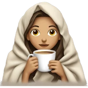 girl inside a blanket sipping coffee eyes closed, brunette with fair skin sticker