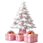 Light pink Christmas gifts under a white Christmas tree  sticker