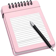 Pale pink notepad with pen sticker