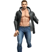 muscular male with open jacket sticker