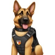 German shepherd service dog wearing a vest sticker
