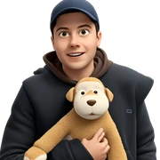 boy with stuffed dog indoors sticker