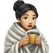 Asian girl wrapped in cozy blanket drinking coffee sticker