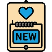 blue NEW text and blue heart on a mousetrap sticker
