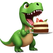 A dinosaur eating cake sticker