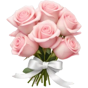 Bundle: A small bundle of light pink roses with soft petals, tied together with a simple white ribbon bow sticker