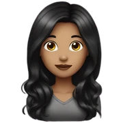 A girl with black long hair with highlight sticker