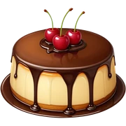 Flan with chocolate and cherry on top  sticker