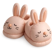 illustration of bunny slippers, soft and plush, pastel colors, cute faces, cushion style sticker