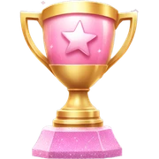 Trophy Emoji "A shiny pastel pink gaming trophy with a glowing base, tiny stars floating around, and glittery highlights accenting the design." sticker