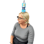 blonde girl sitting with bottle sticker