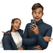 happy couple taking selfie sticker