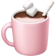 a light pink mug with hot chocolate and marshmallow sticker