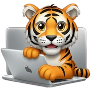 A tiger on a laptop with an "AVEX" sticker on it sticker