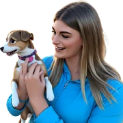 girl holding smiling dog sticker