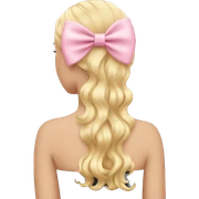 blonde hair from behind with a pastel pink bow sticker