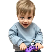 smiling girl with game controller sticker